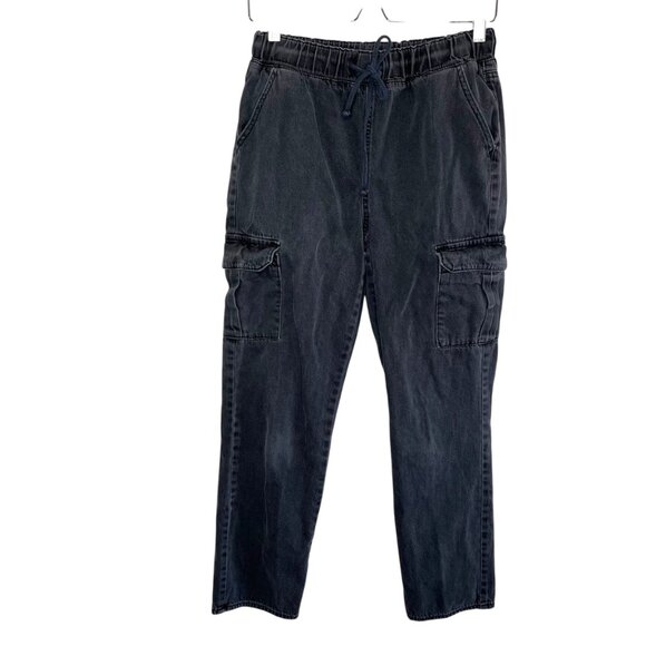 So Juniors Super High Rise Black Cargo Jogger Drawstring Denim Jeans Size 5/27 - Picture 1 of 13